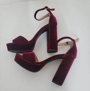 Candie's burgundy red velvet block platform heels, size 6.5